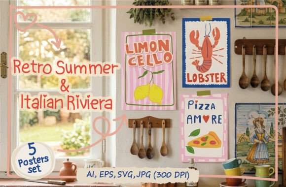 Download Retro Italian Summer Food Posters Bundle - Posters Collection