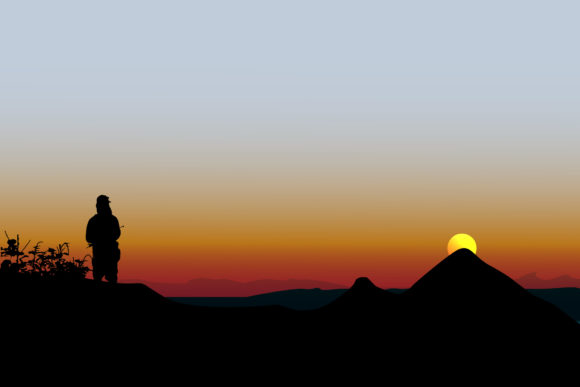 Download Panorama of Mountains with Silhoute Man - Silhoute Collection