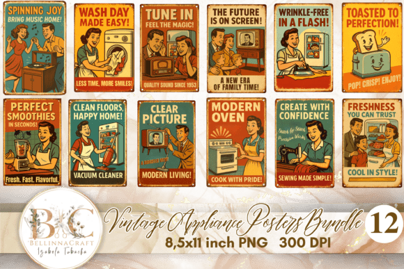 Download Vintage Appliance Posters Bundle PNG - Posters Collection